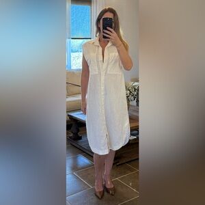 H&M White Linen Blend Shirt Dress | Size Small | Sleeveless Button Front Midi